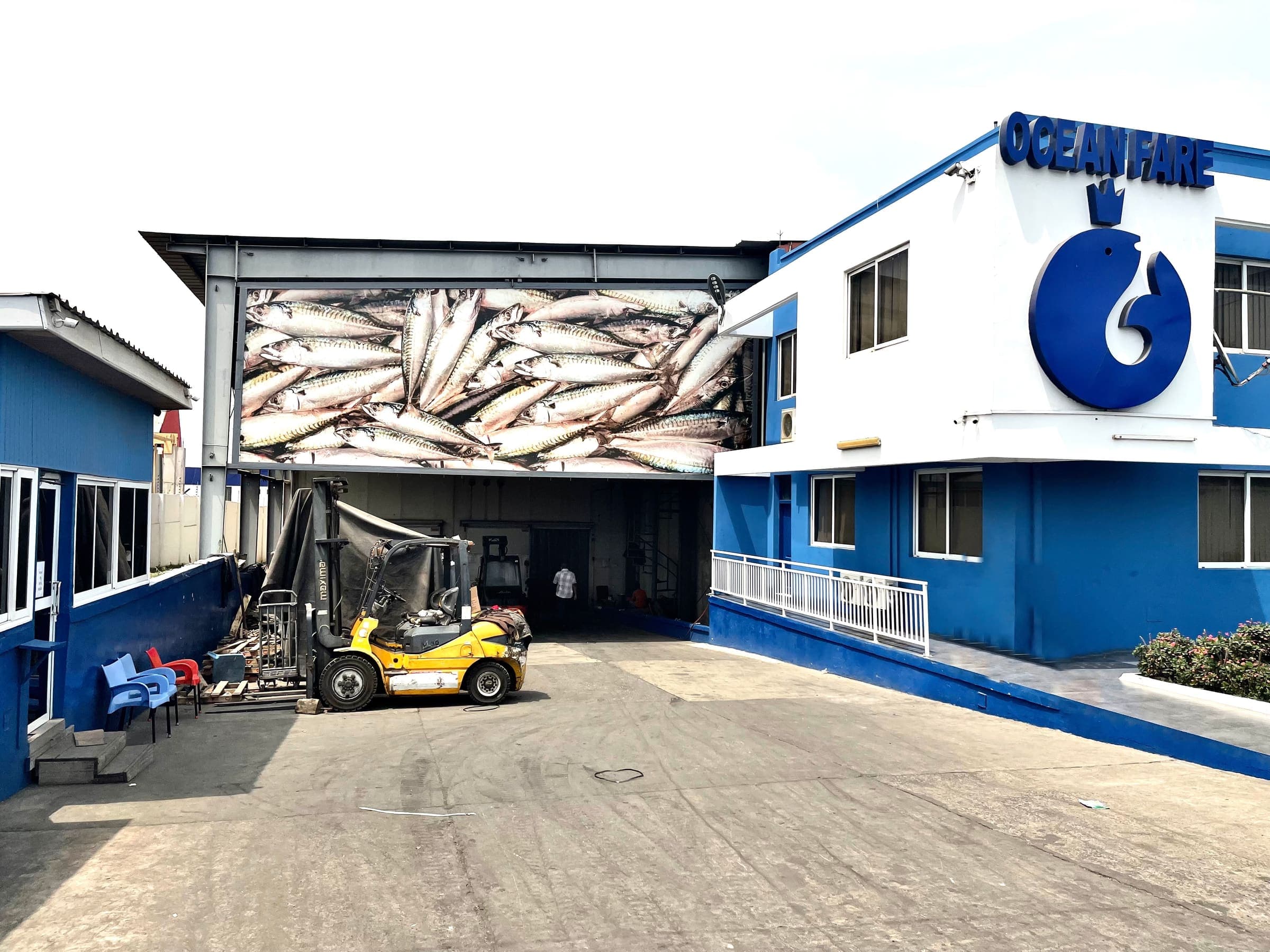 Forklifts at Ocean Fare's cold storage bay in Tema Fishing Harbour